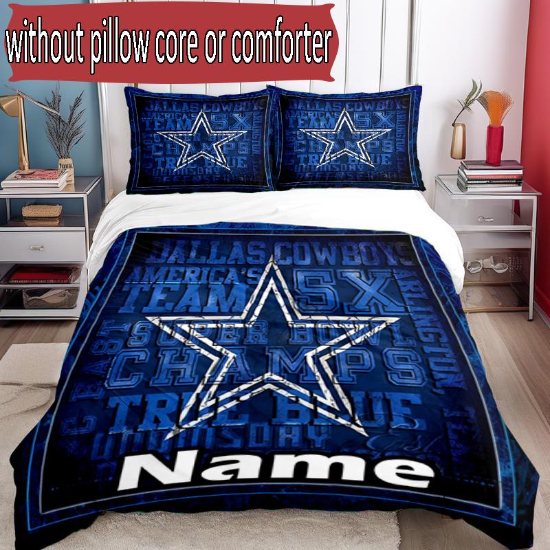 3pcs Duvet Cover Set (1*Duvet Cover + 2*Pillowcase, Without Core), Custom Name Dallas Cowboys Pattern Bedding Set, Home Bedroom Decor Gift
