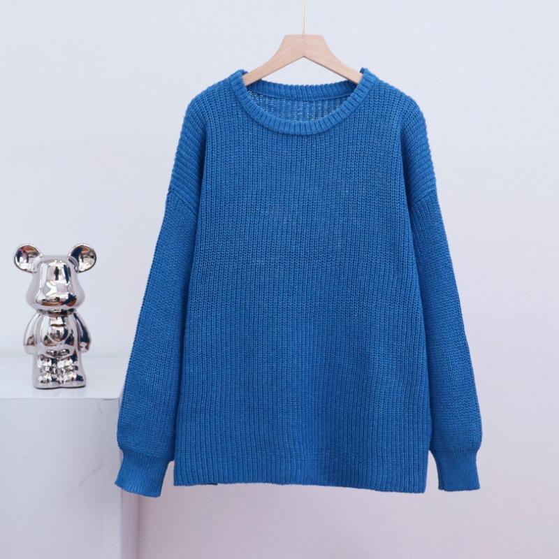 Women's Autumn and Winter Loose Round Neck Solid Colour Long Sleeve Knitted Sweater