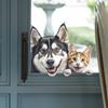 Игривый Хаски и Котёнок Виниловая Наклейка на Окно для Внутреннего и Наружного Декора