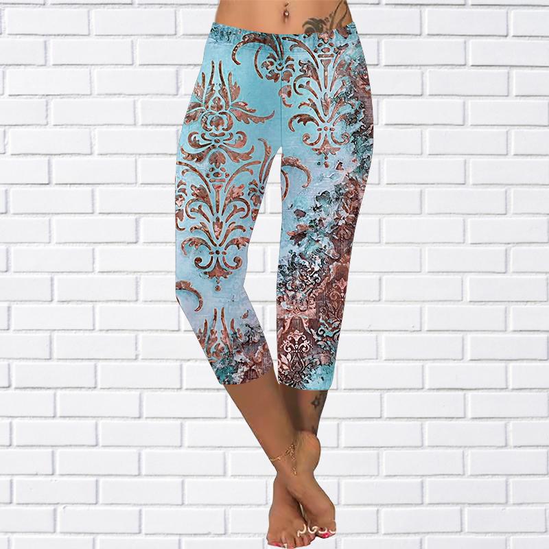 Pants Summer Yellow Butterfly Short Leggings Cropped Skinny Trousers Plus Size Leggins Ladies Colorful Grass Pants Cropped Pants