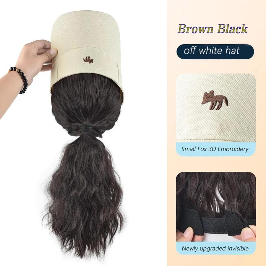 Синтетическая шляпа парик белая шляпа с волнистым хвостиком термостойкие синтетические волосы для женщин шляпа и парик в одном куске для ежедневного использования