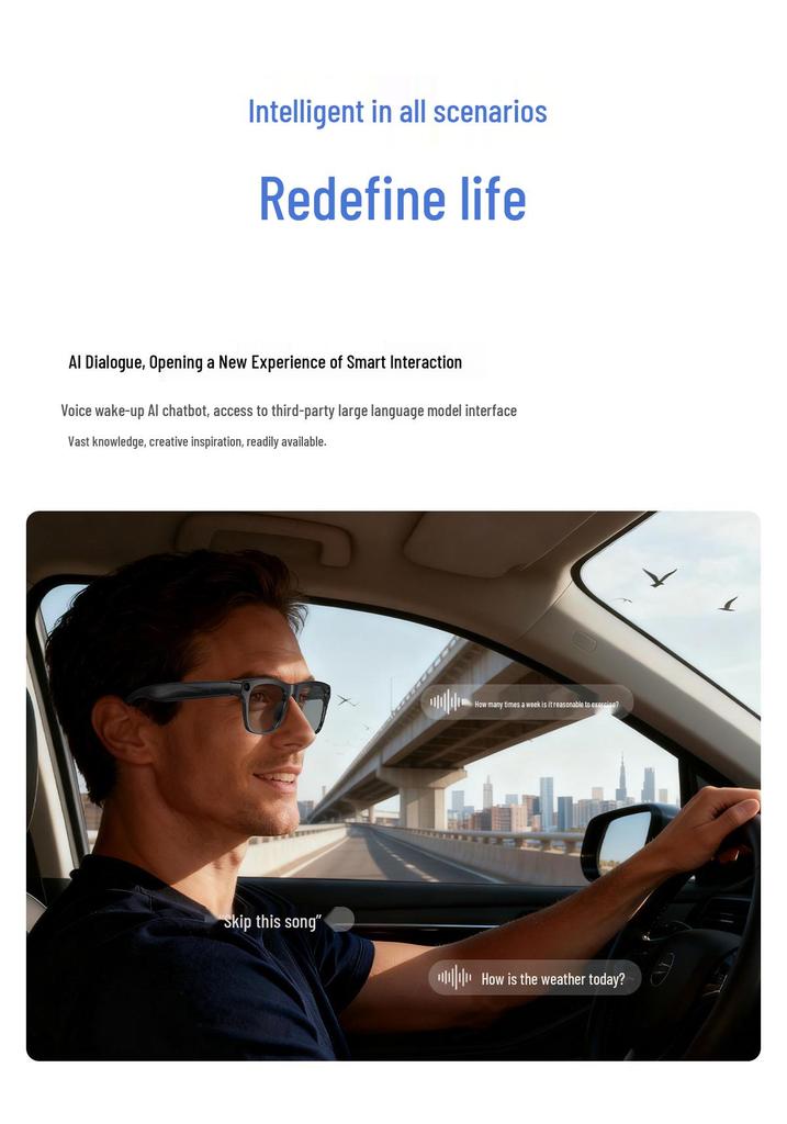 AI Smart Glasses with Photochromic Lenses - Multifunctional: Music, Call, Translation, and Photo Recording (Model M65)