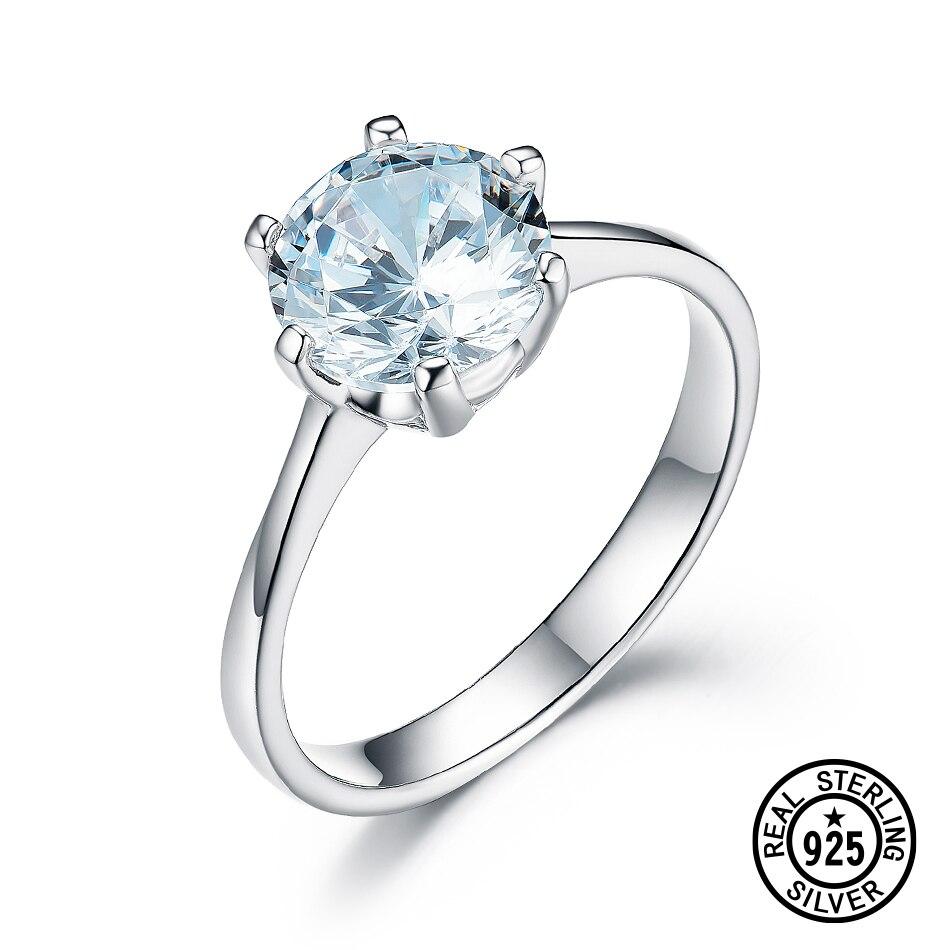 Классический пасьянс из стерлингового серебра 925 пробы с прозрачным круглым цирконом, простой дизайн, кольца для женщин, подарок на годовщину, изысканные украшения