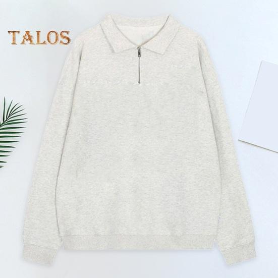 Мужская толстовка с лацканами, повседневный свитер с длинным рукавом и воротником-молнией, свободный крой, однотонный топ для уличной спортивной повседневной носки