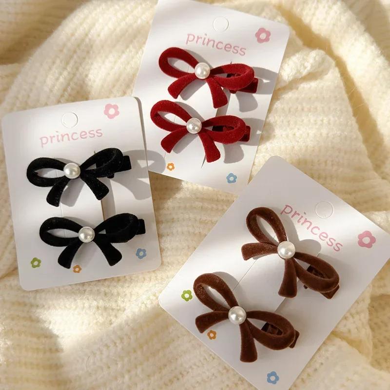 Ретро Флисовые Жемчужные Банты Рождественские Заколки для Волос для Женщин Девочек Милые Заколки Детские Милые Банты Заколки Модные Аксессуары для Волос