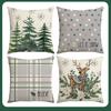 Christmas Holiday Celebration Christmas Tree Polka Dot Plaid Elk Element Linen Pillow Case Home Sofa Cushion