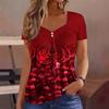 Elegant Floral Love Print Square Neck Button Front Plus Size T-Shirt Chic Summer Blouse Women