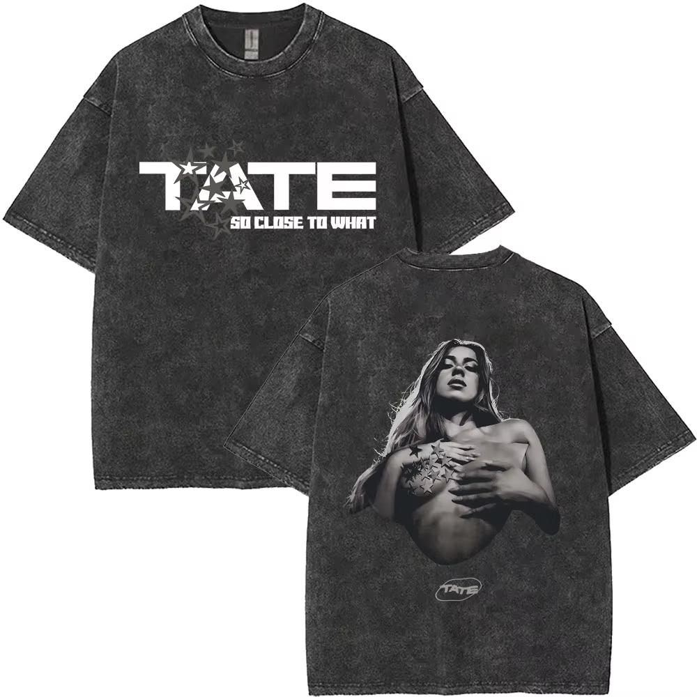 Washed Vintage Singer Tate Mcrae The Think Later World Tour T Shirt Men Women Fashion Trend Oversized Tshirts Streetwear Unisex