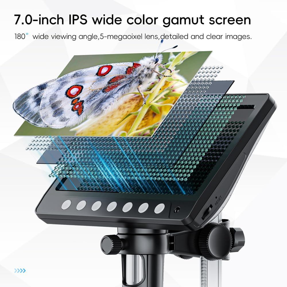 7-дюймовый ЖК-микроскоп для монет 50X-1200X Увеличительное стекло 5MP HD Цифровой микроскоп 8 светодиодных ламп Ремонт электроники Пайка Устройство для просмотра на ПК
