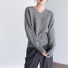 Autumn Winter V-neck Solid Color Loose Casual Pullover Sweater Women Long Sleeve Simple Bottomed Knitting Top