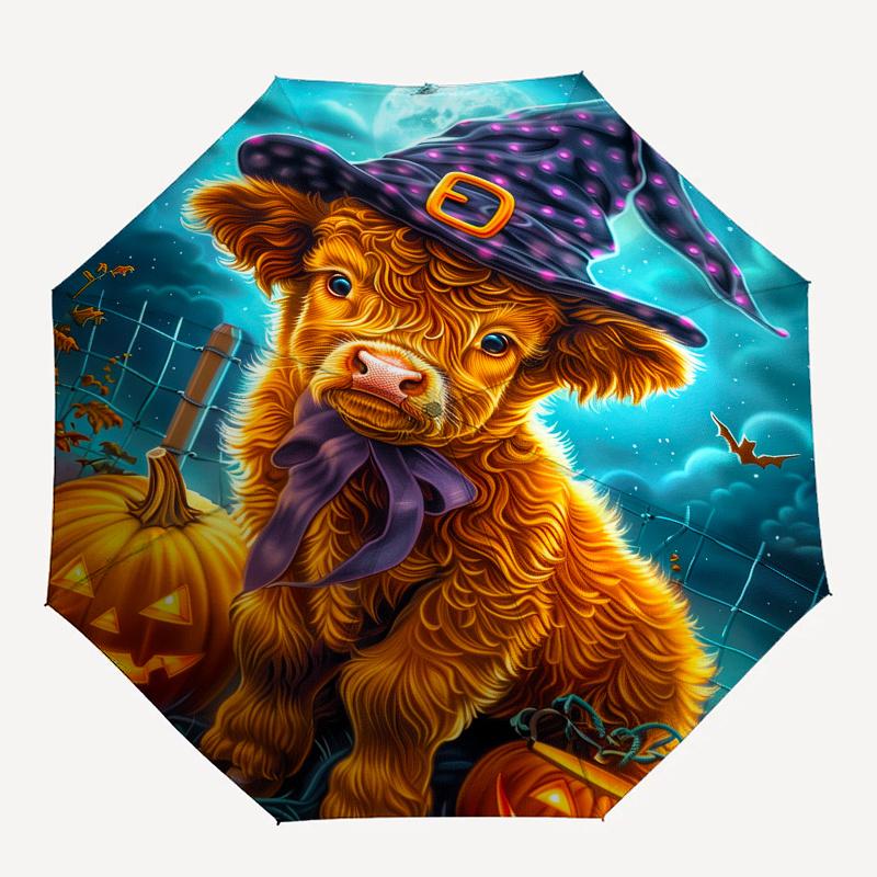 Halloween, Cow Theme 8 Bone Hand Automatic Folding Umbrella, Compact and Portable Design, A Perfect Gift for Birthday, Christmas or Business