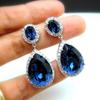 Huitan Green/Blue Cubic Zircon Drop Earrings for Women Luxury Elegant Lady Engagement Wedding Party Ear Accessories Jewelry