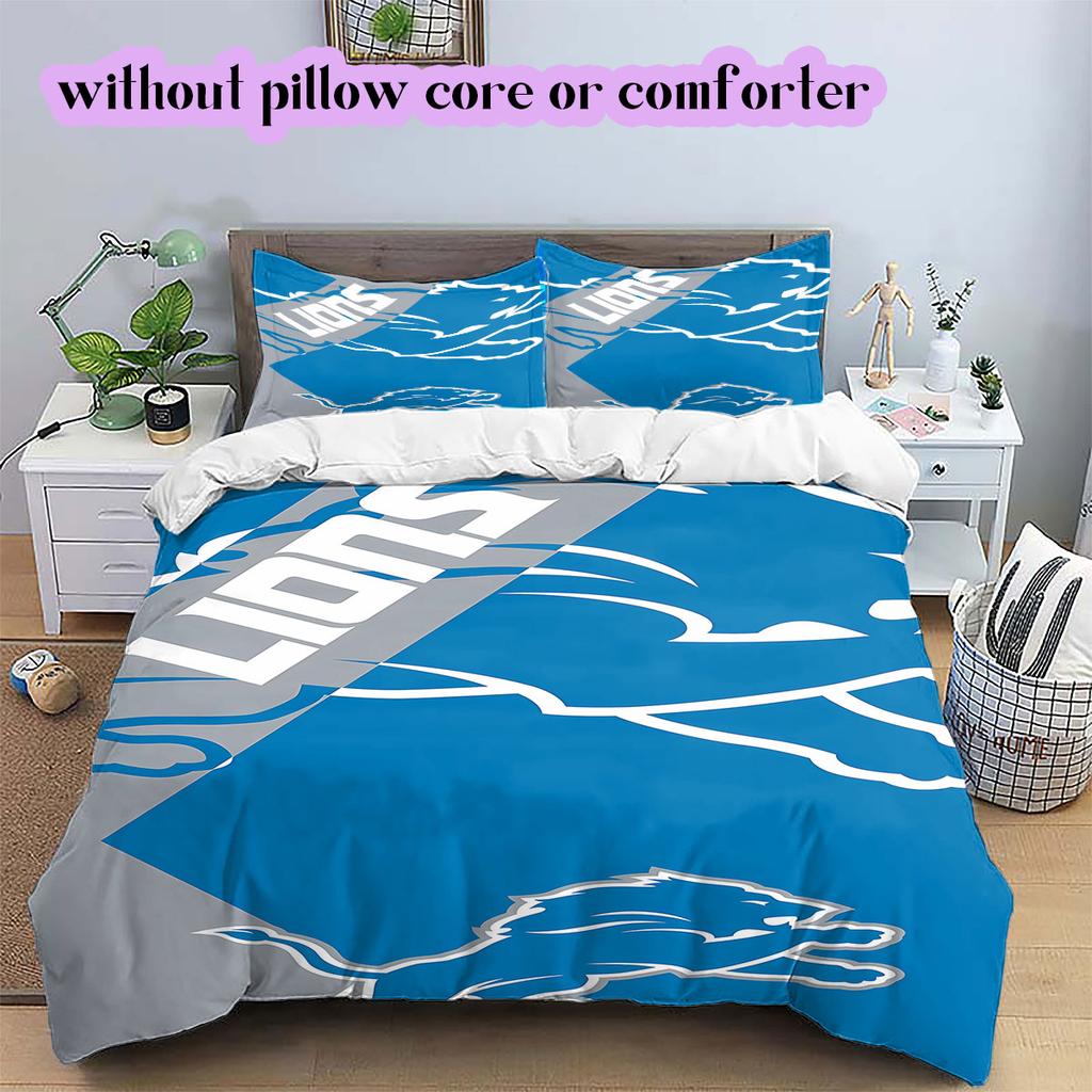 Detroit Lions rugby Pattern Bedding,Quilt Set Quilt Cover Pillowcase Home Birthday Gift (1*duvet cover+2*pillowcase,without core)