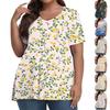 Женская мода повседневная футболка с коротким рукавом и V-образным вырезом большого размера с принтом
