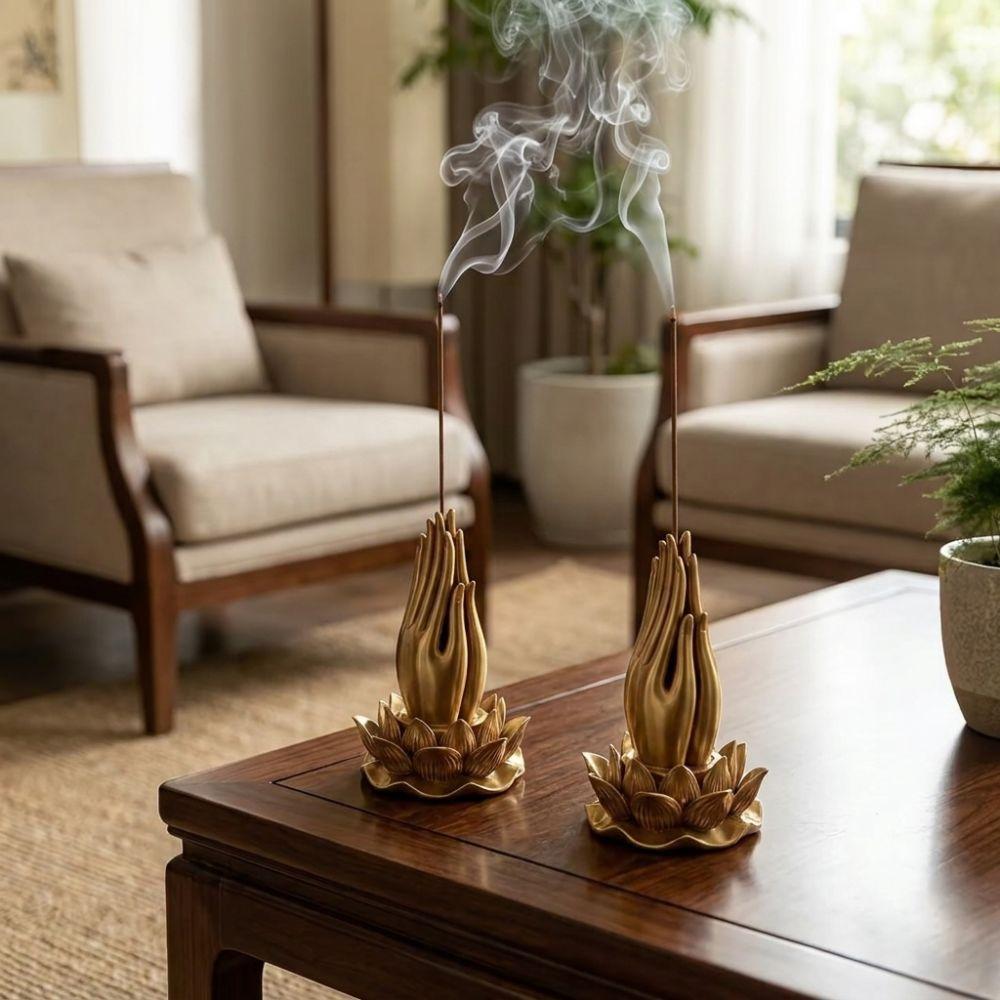 Lotus-Base Zen Chinese Style Incense Stand Praying Hand Hand Incense Burner Tea Room