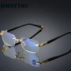 Anti Blue Ray Reading Glasses Women Diamond Cut Rimless Eyewear Men Anti Fatigue Hyperopia Presbyopic Eyeglasses
