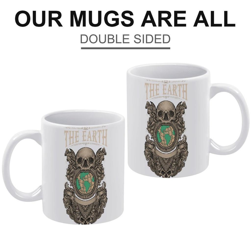 11oz White Ceramic Coffee Mug with Printed Sides, Comfortable Grip and Glossy Finish, Ideal for Daily Hot Beverages