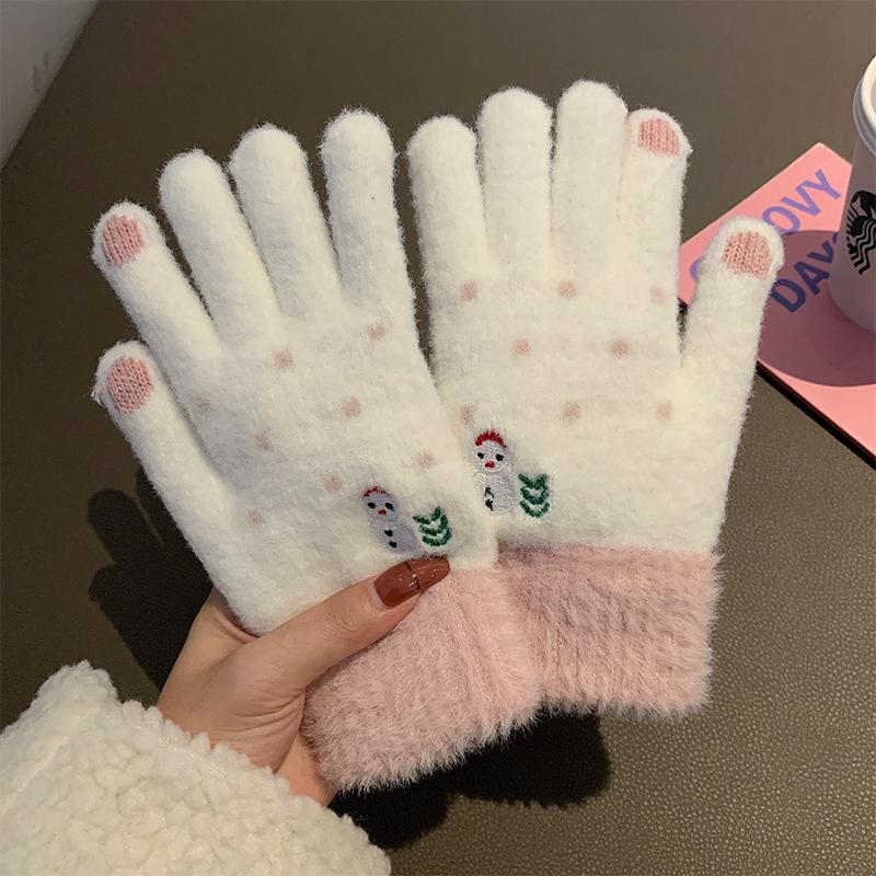 Милые корейские перчатки для женщин на зиму, милый рождественский снеговик, плюшевые, вязаные из шерсти, студенческие, для тепла зимой