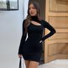 Женские осенние однотонные повседневные платья с полувысоким воротом и длинными рукавами, облегающие, обтягивающие бедра