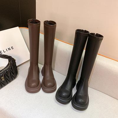 Женские высокие сапоги новые женские осенне-зимние увеличивающие рост на молнии универсальные на толстой подошве тонкие сапоги высокие сапоги до колена женские сапоги