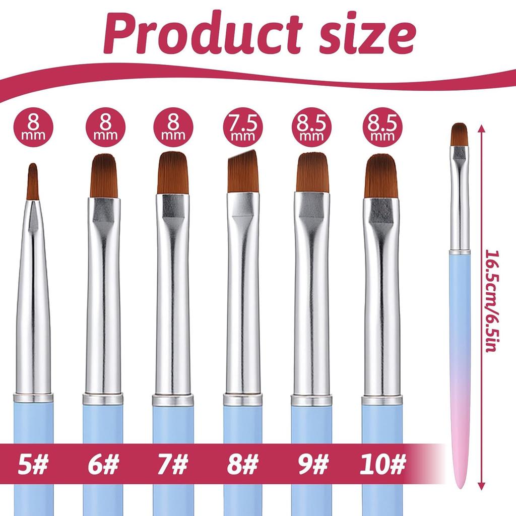 6 шт. Кисти для очистки ногтей, плоские/овальные/скошенные, кисти для гелевых ногтей, кисть с градиентной ручкой для очистки ошибок полировки на кутикуле, дизайн ногтей