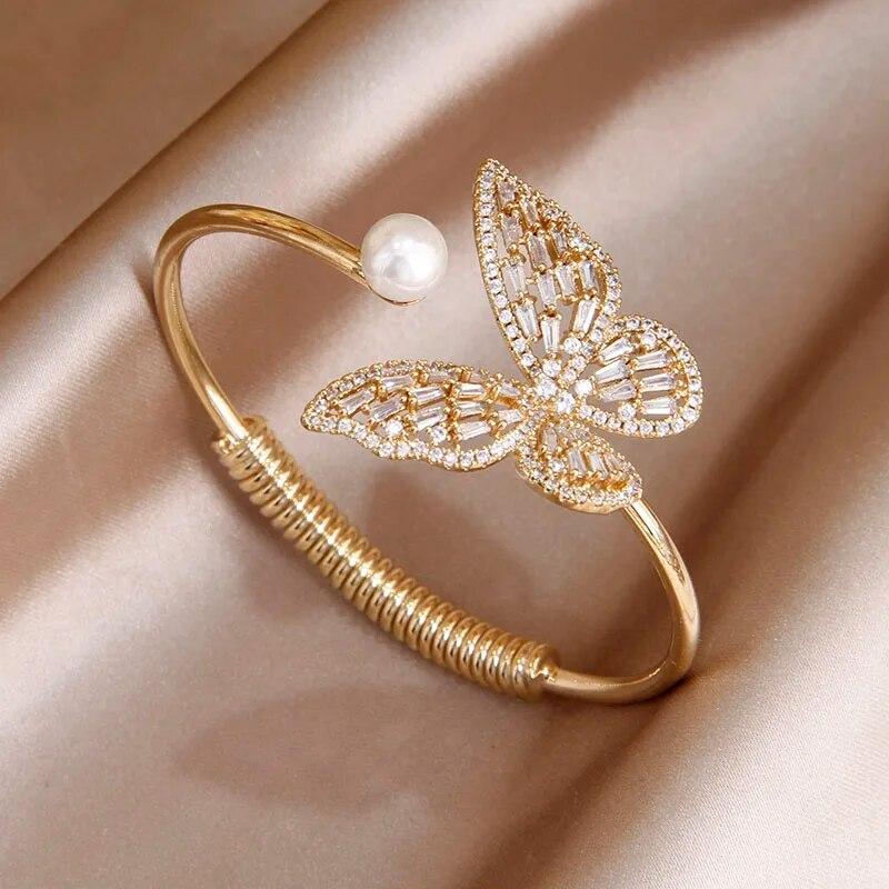 Luxury Crystal Butterfly Adjustable Bangles&bracelets for Women Fashion Brand Jewelry Zirconia Insect Bracelets