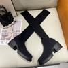 Модные женские ботфорты осенне-зимние эластичной вязки с круглым носком на платформе, модные ковбойские сапоги в западном стиле на толстом каблуке, дизайнерские сапоги