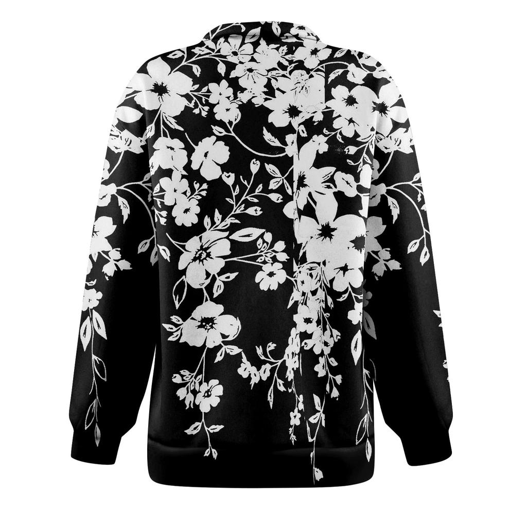 Женская повседневная модная толстовка на молнии с длинным рукавом и цветочным принтом, топ на молнии