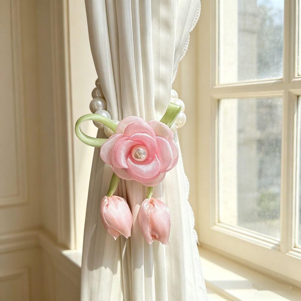 Beautifully Flowers Curtain Straps Magnetic Sheer Curtains Tiebacks Pearl Curtain Buckle Bedroom