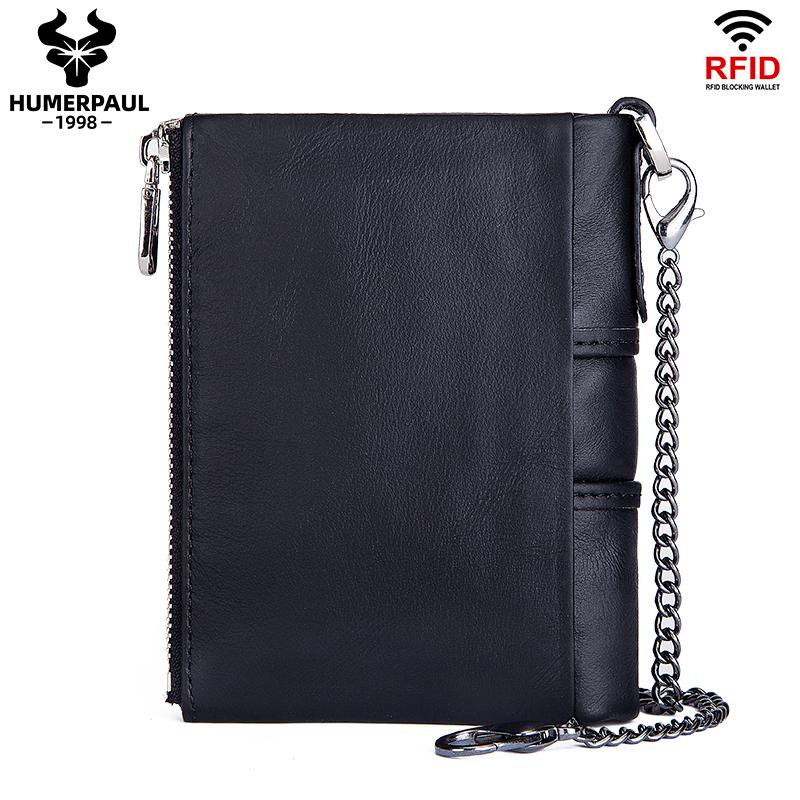 Humerpaul Мужские кошельки из натуральной кожи RFID, небольшой короткий держатель для карт с цепочкой для монет, мужская сумка для денег, качество