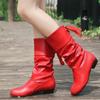 Зимние женские сапоги, модные, высокого качества, однотонные, с круглым носком, на толстом каблуке, со шнуровкой, женские модные сапоги