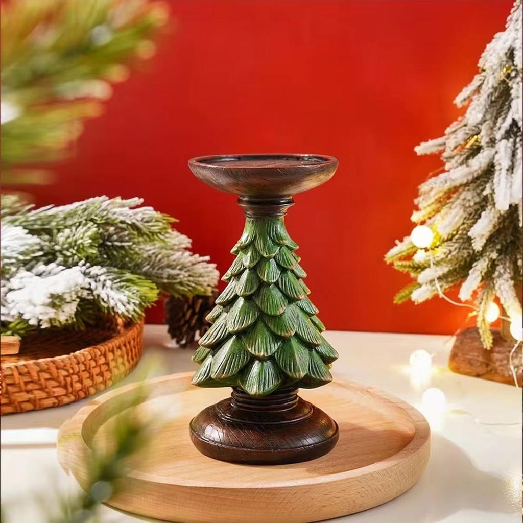 1PC Creative Simulation Resin Christmas Tree Candlestick Ornament, Vintage Christmas Desktop Decoration