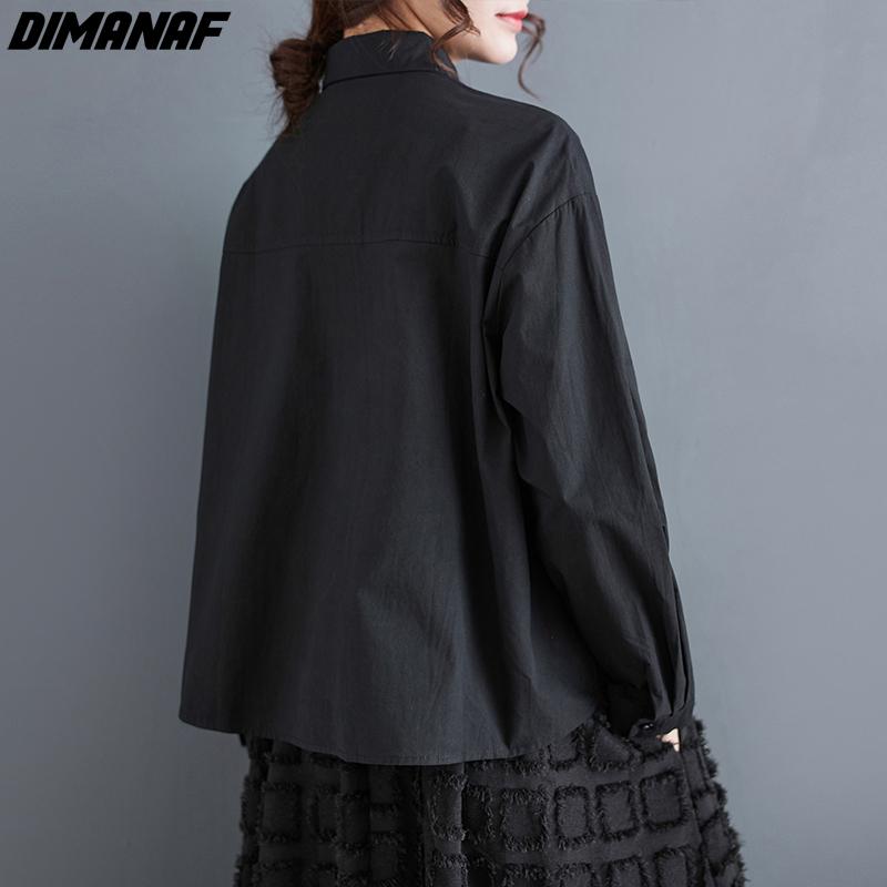 DIMANAF женская рубашка больших размеров на весну и лето, свободная базовая черная блузка с длинными рукавами и пуговицами, повседневные топы с цветочным принтом