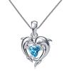 Huitan Couple Dolphin with Blue Heart CZ Necklace Women Chic Bride Wedding Clavicle Chain Necklaces Fancy Gift Statement Jewelry