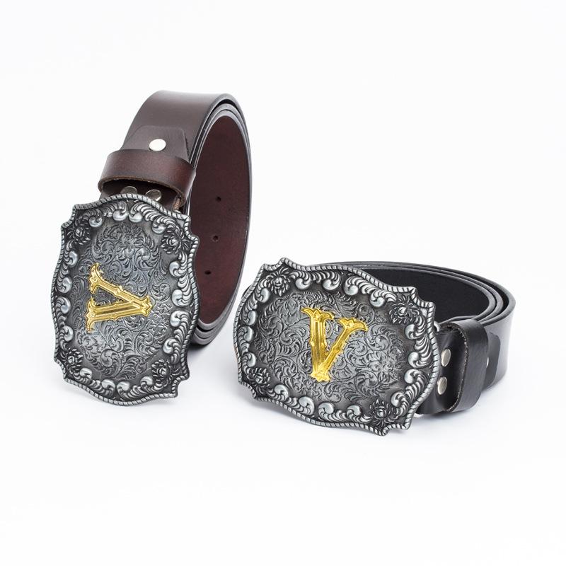 Western Denim Belt Buckle Gold Plated Equestrian Letter C Smooth Buckle Engraved Belt Body Accessories