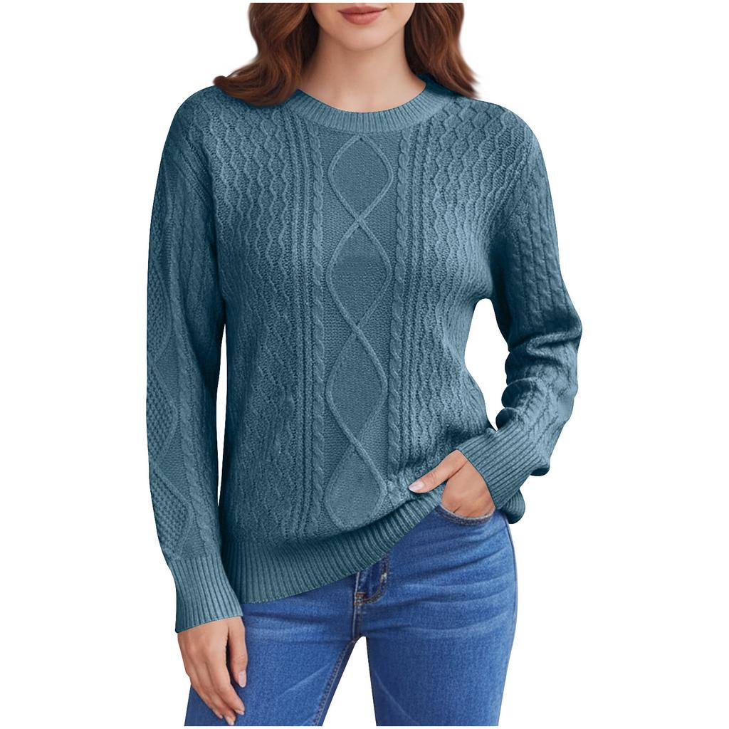 Женский вязаный свитер оверсайз с длинным рукавом, повседневный винтажный пуловер с кабельным узором