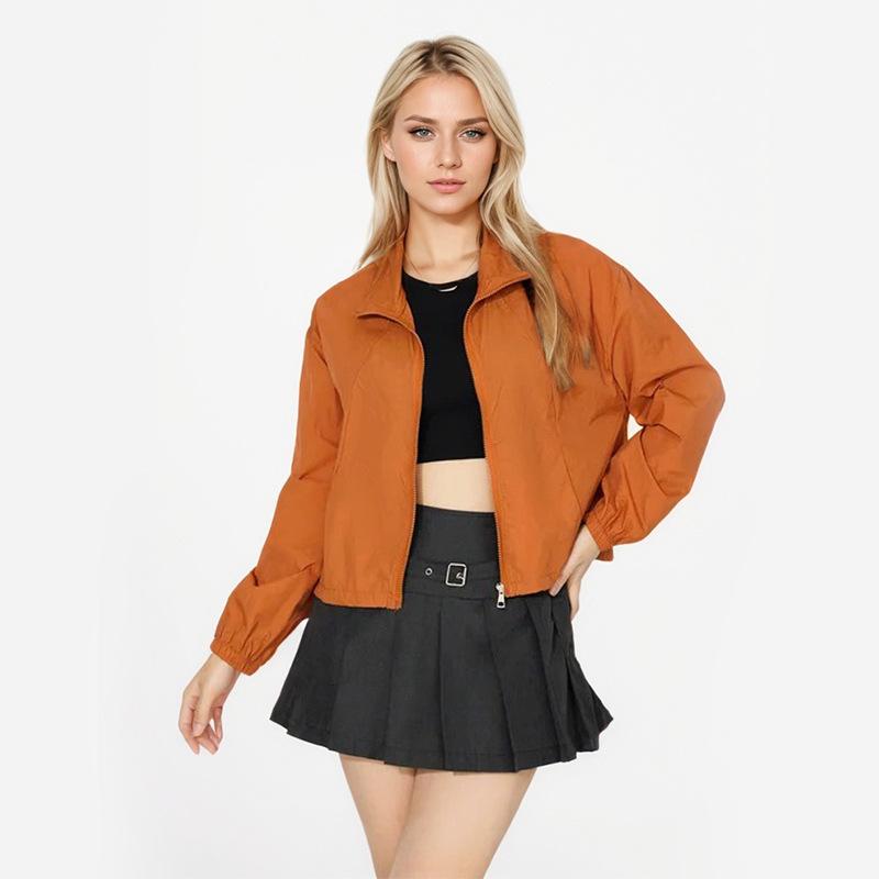 Осенняя женская однотонная куртка с длинными рукавами Color Collision Splicing Lapel