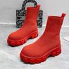 2023 Casual Stretch Fabric Platform Boots Fashion Slip-On Women Ankle Boots Knitted Sock Platform Shoes Sports Short Boots Plus Sizes 43