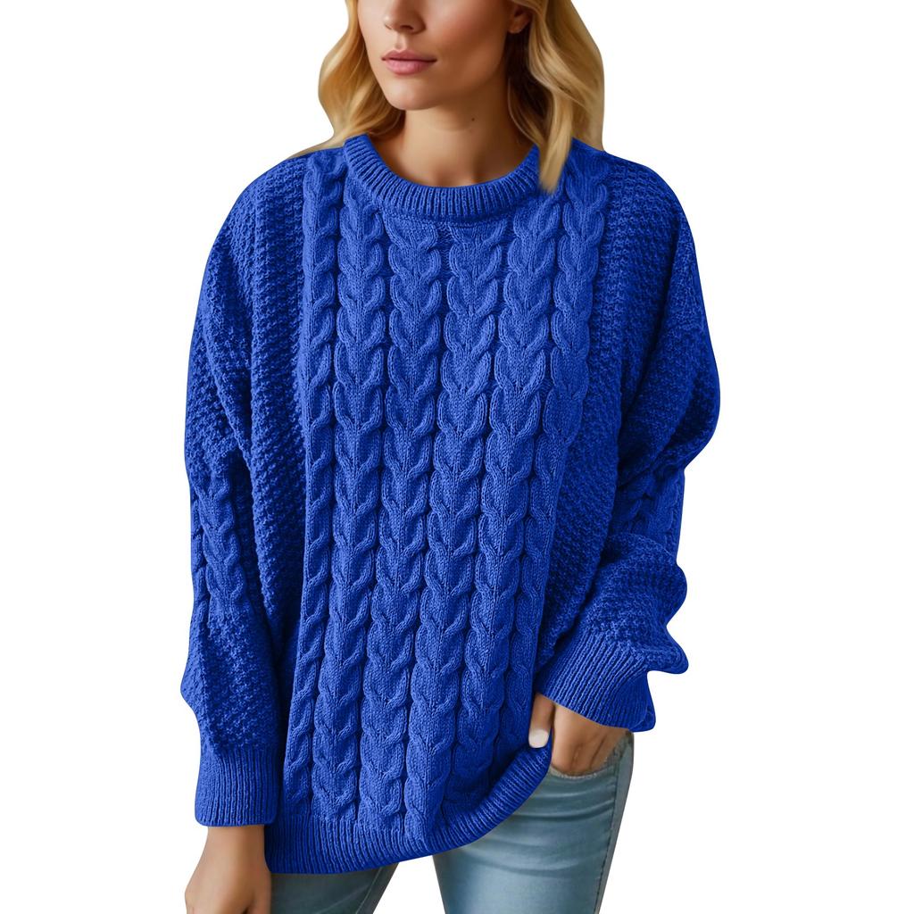 Женский модный винтажный вязаный пуловер с круглым вырезом и длинным рукавом с массивной иглой