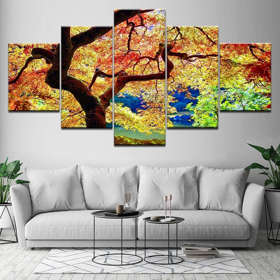 Japanese Maple 5 Piece Wall Art Canvas Print modern Poster Modular art painting for Living Room Home Decor
