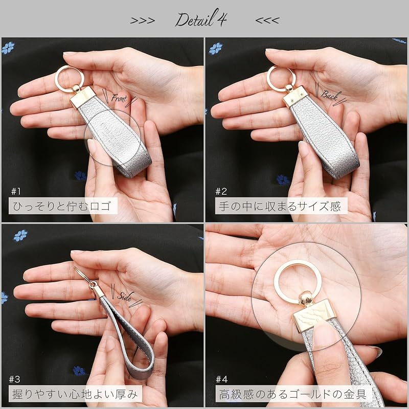 [BLUE SINCERE] брелок из натуральной кожи женский ремешок кожаный брелок шарм клипса для ключей маленький смарт-ключ автомобиль / KH3 (серебристый металлик)