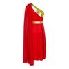 S-XXL Lyrical Worship Dance Dress One Shoulder Sleeveless Metallic Shiny Patchwork Slit Hem Tunic with Drape for Stage