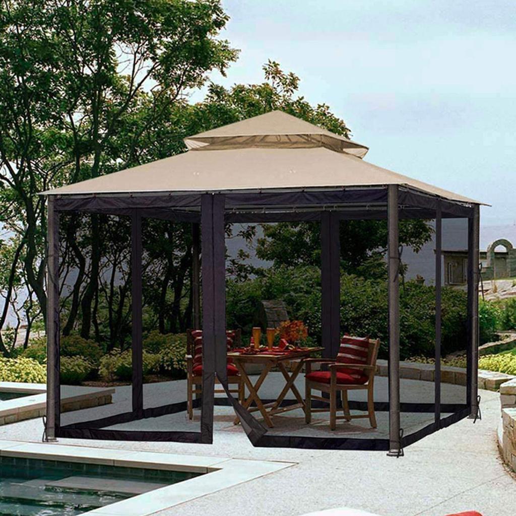 4-дверная всплывающая москитная сетка для патио, 4-сторонняя сетка-навес для беседки с 48 крючками, съемной юбкой, завязками и двусторонней молнией, отпугивающая