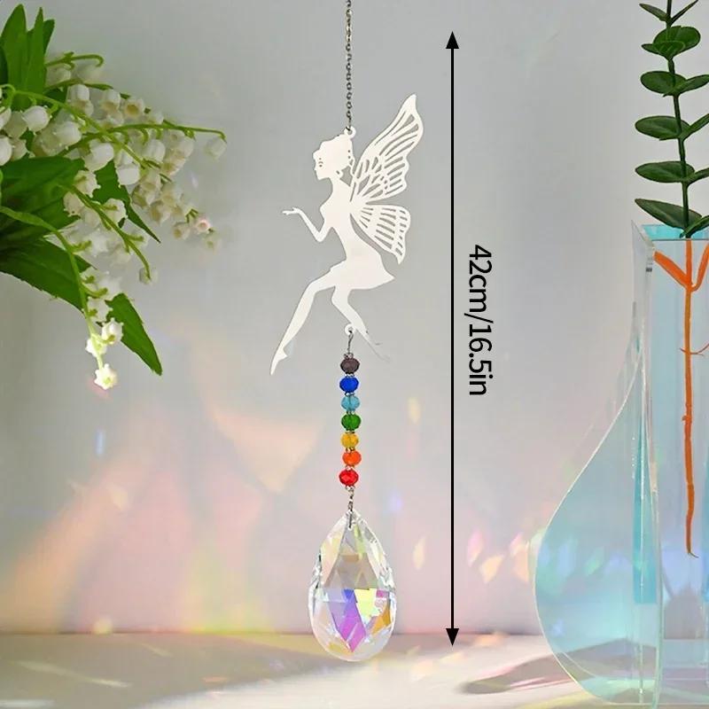 Crystal Suncatcher Sun Moon Tree Wind Chime Prisms Hanging Angel Butterfly Pendants Rainbow Chaser Garden Decor Window Drop Bell