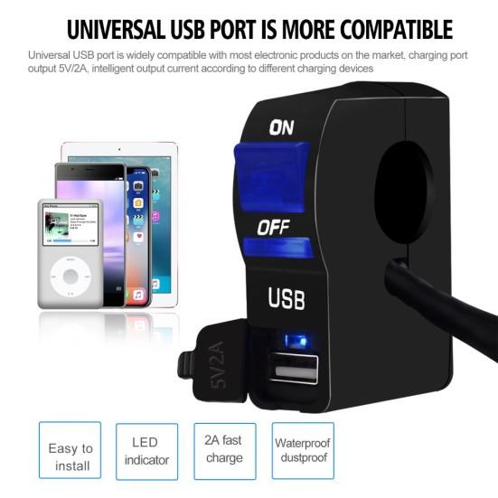 Светодиодный индикатор постоянного тока 12 В, крепление на руль мотоцикла, USB-зарядное устройство для телефона с переключателем