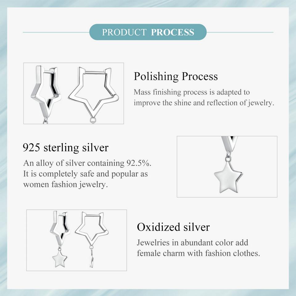 WOSTU 925 Sterling Silver Double Star Dangle Hoop Earrings For Women Punk Geometric Star Pendant Earrings Minimalist Jewelry