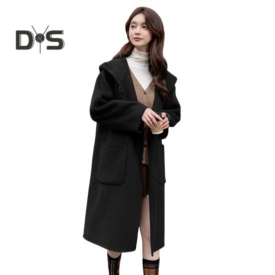 Женское зимнее пальто с капюшоном и карманами, однотонный кардиган с открытой строчкой, пальто средней длины, термобелье с длинными рукавами, зимнее пальто для поездок на работу и свиданий