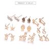 GADBLESJEW 9 Pairs/set Moon Stars Heart Lightning Bijoux Crystal Stud EarringS