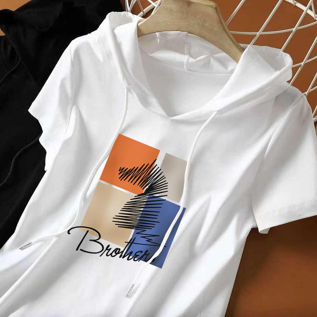 Women's Pure Cotton Loose Fit Hooded T-Shirt - 2025 Korean Style Summer Fashion