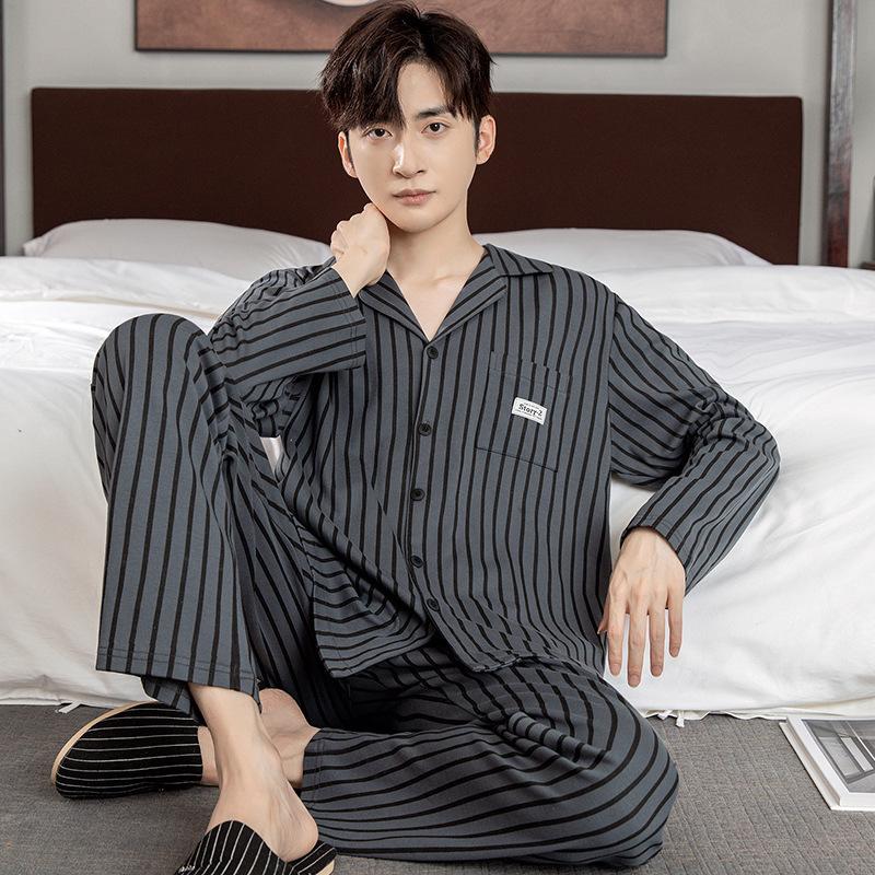 Хлопковая мужская пижама весна-осень с длинными рукавами ночная рубашка новый кардиган в клетку домашняя одежда для сна одежда для отдыха